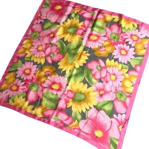 Colorful silk scarf by Elaine Gold vintage 80s large square peachy flower power